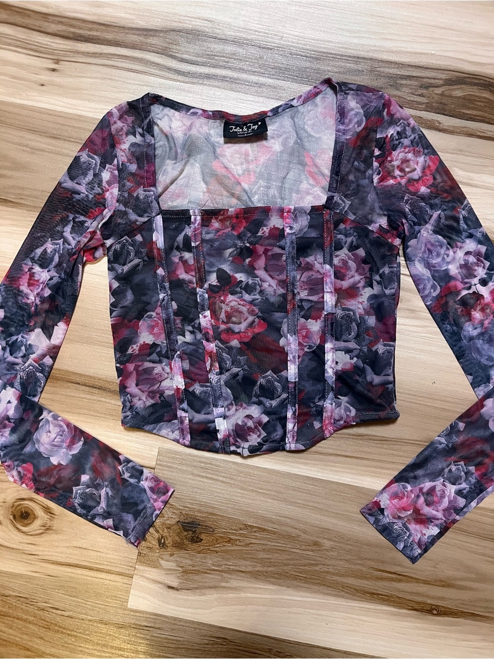Small S Floral Corset Style Sheer Long Sleeve Shirt Top Whimsigoth Fairy Purple